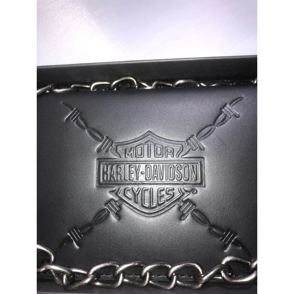 Harley-Davidson Mens Black Leather Drag Race Trucker Chain Wallet HDMWA11676